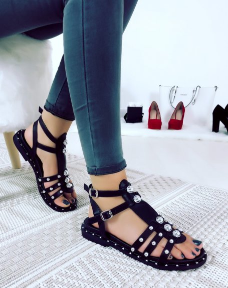 Black high-top sandals with studded straps