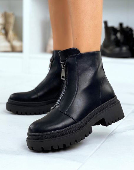 Black high-top zipped ankle boots with a small heel