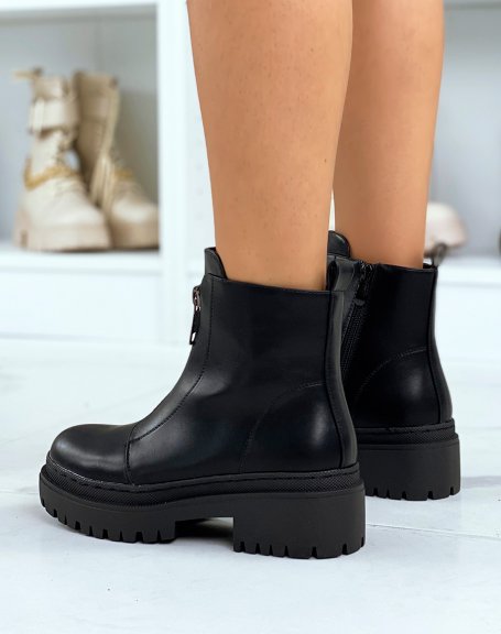 Black high-top zipped ankle boots with a small heel