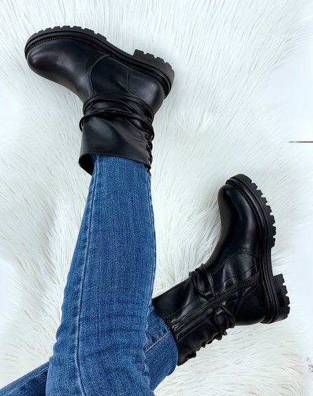 Black interlocking lace-up high ankle boots