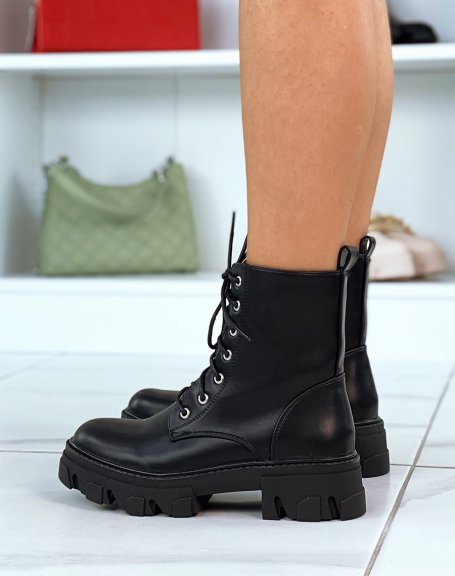 Black lace-up ankle boots with notched sole