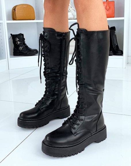 Black lace-up boots with chunky platform