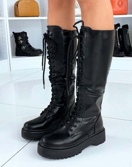 Black lace-up boots with chunky platform