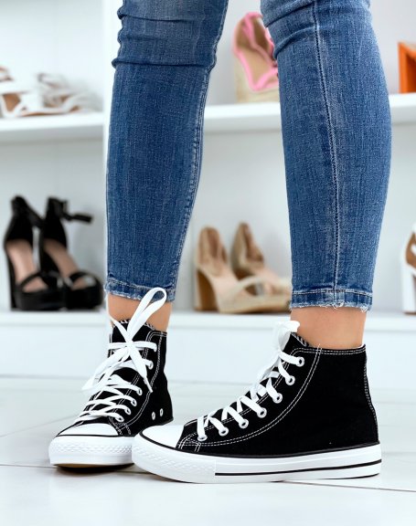 Black lace-up canvas high-top sneakers