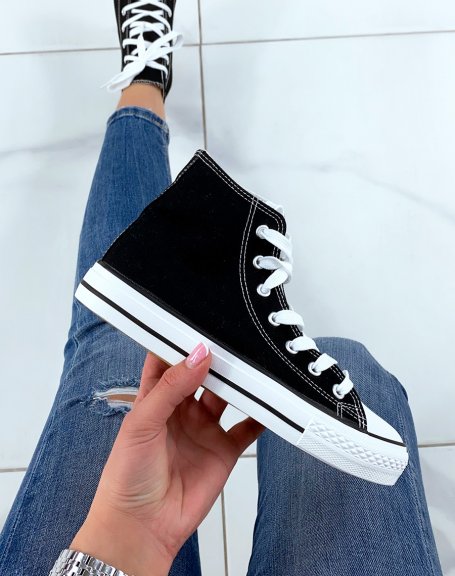 Black lace-up canvas high-top sneakers