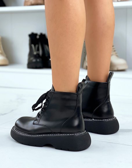 Black lace-up chunky platform ankle boots