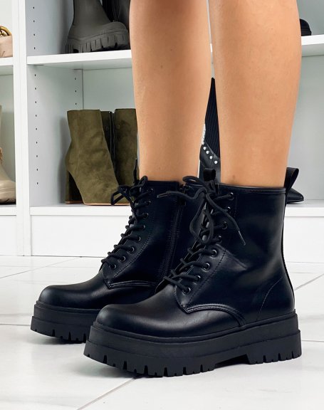 Black lace-up chunky sole ankle boots
