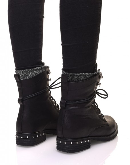 Black lace-up high shoes