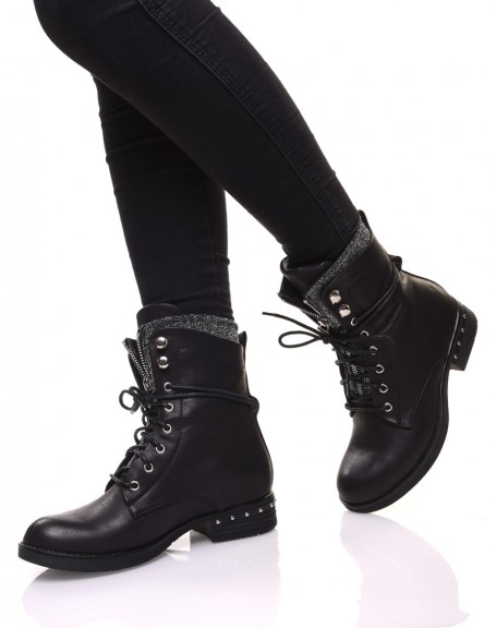 Black lace-up high shoes