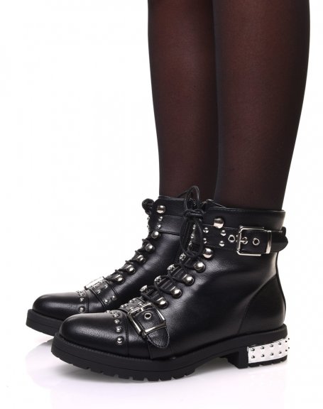 Black lace-up rock ankle boots