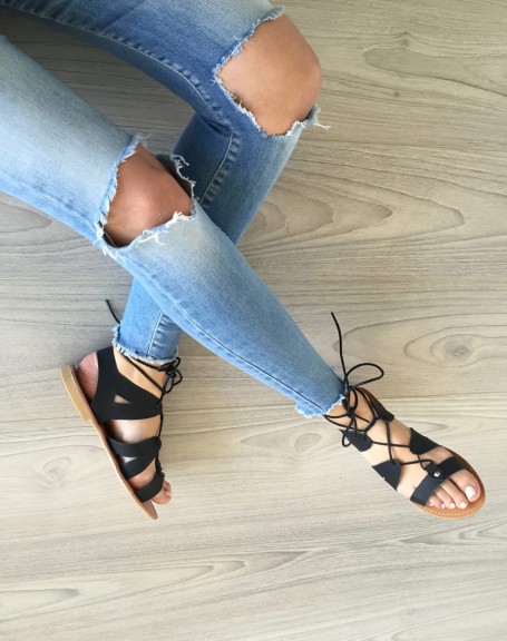 Black lace-up sandals