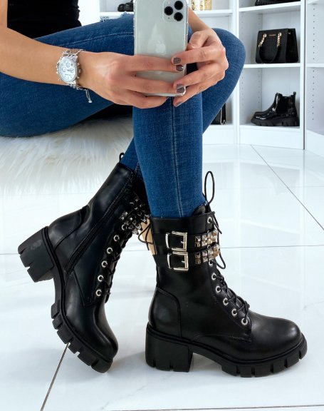 Black laced and studded high ankle boots