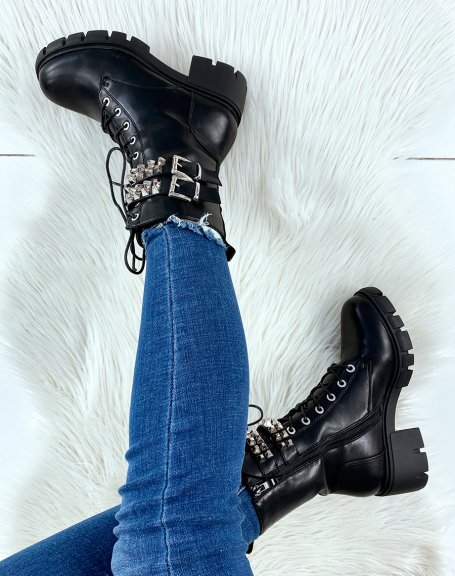 Black laced and studded high ankle boots