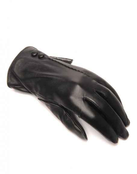 Black leather gloves LuluCastagnette 2 decorative buttons