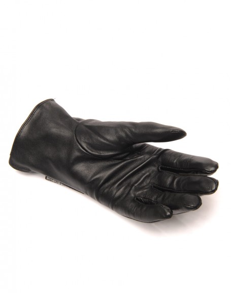 Black leather gloves LuluCastagnette 2 decorative buttons