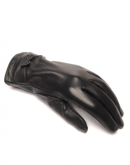 Black leather gloves LuluCastagnette knot