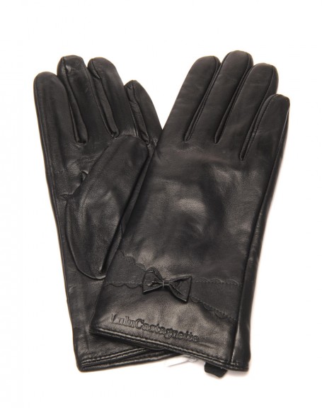 Black leather gloves LuluCastagnette knot