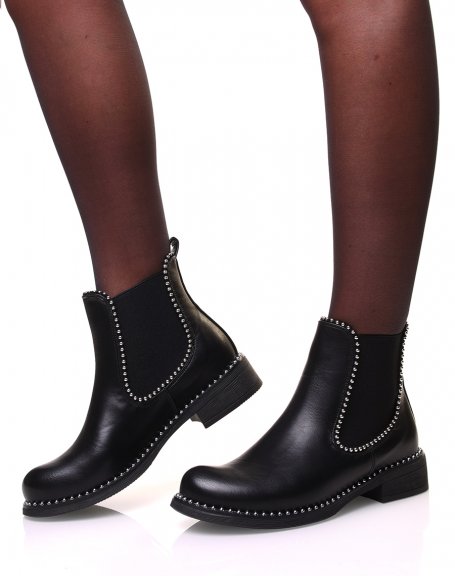 Black leather-look studded Chelsea boots