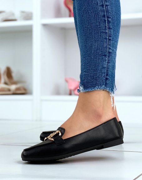 Black loafers with double golden buckles