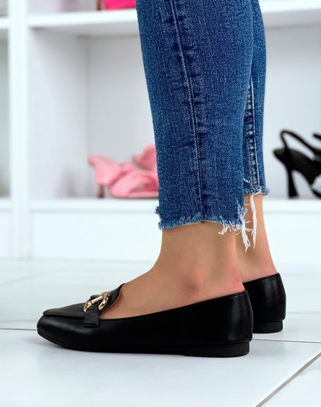 Black loafers with double golden buckles