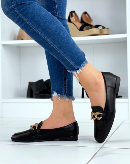 Black loafers with rhinestone gold chain