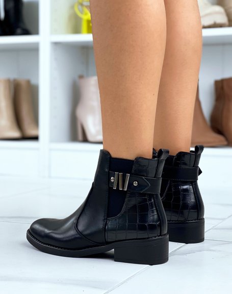 Black low boots with croc effect