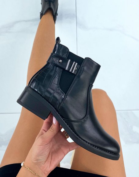 Black low boots with croc effect