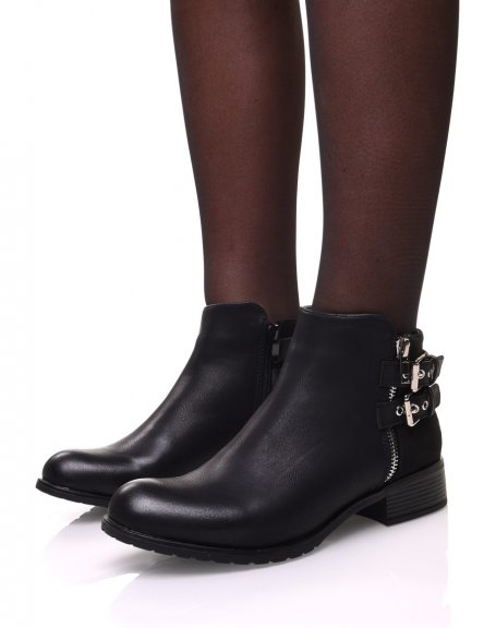 Black low boots with silver straps