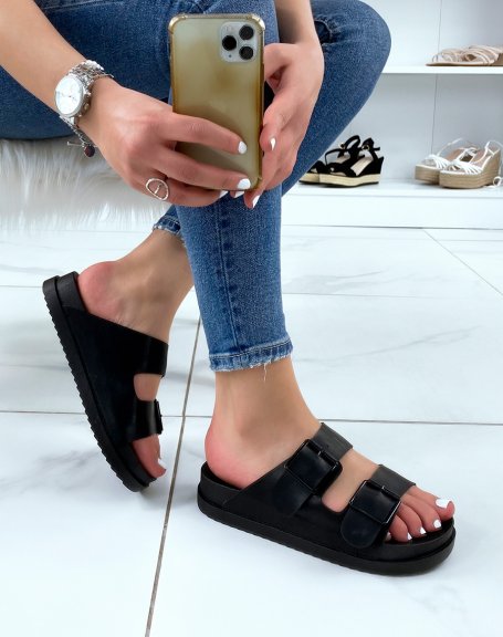 Black mules with double front straps