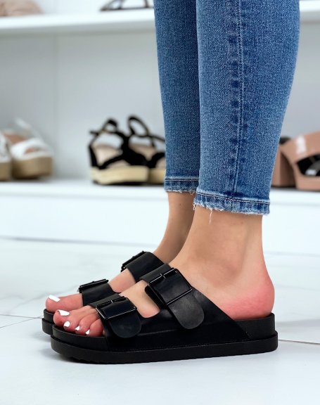 Black mules with double front straps