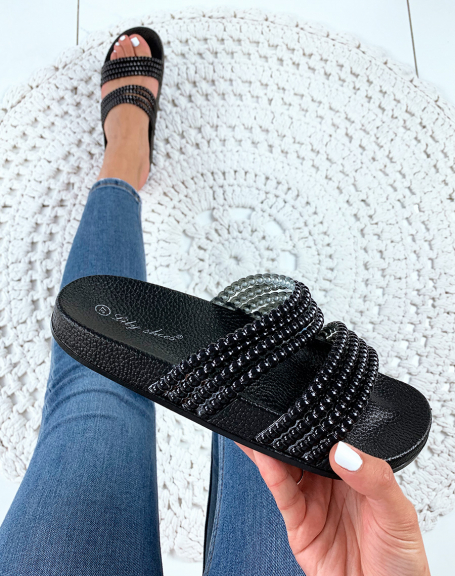 Black mules with fancy double straps