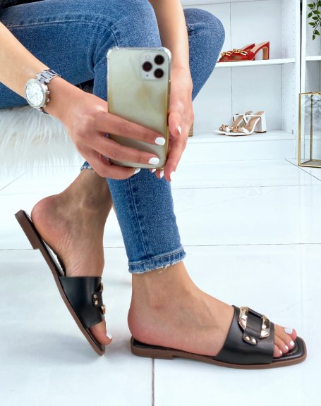 Black mules with gold detail
