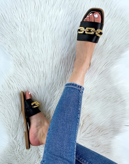 Black mules with golden chain