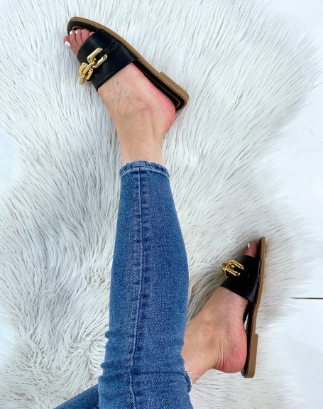 Black mules with golden chain