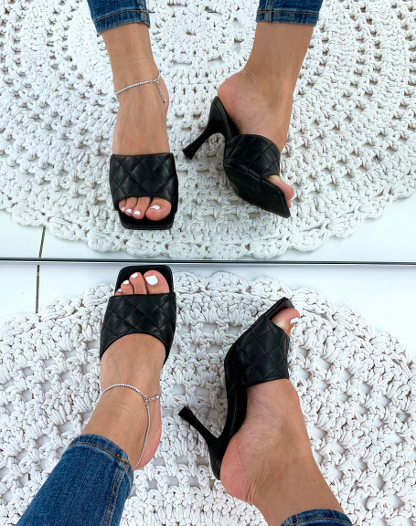 Black mules with heels and wide padded straps