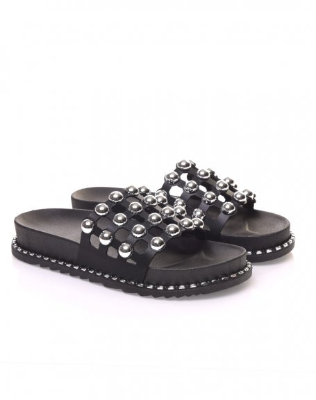 Black mules with large silver studs