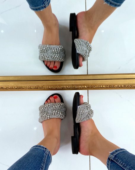 Black mules with silver pearls