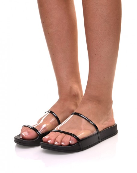 Black mules with transparent bands