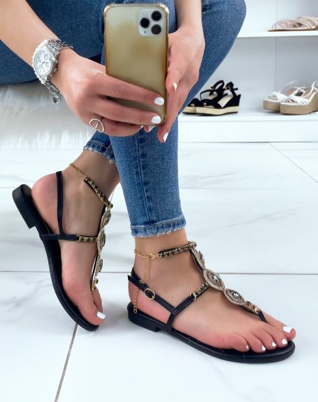 Black multi-embellished strappy sandals