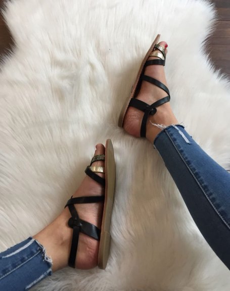 Black multi-strap cross-strap sandals