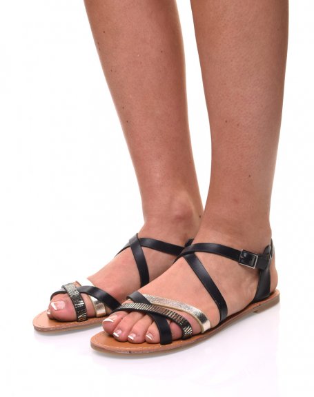 Black multi-strap cross-strap sandals