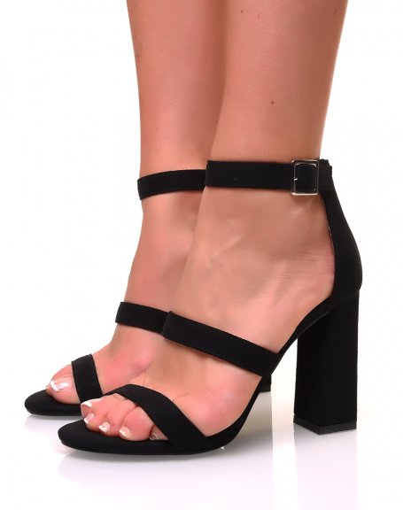 Black multi-strap heeled sandals