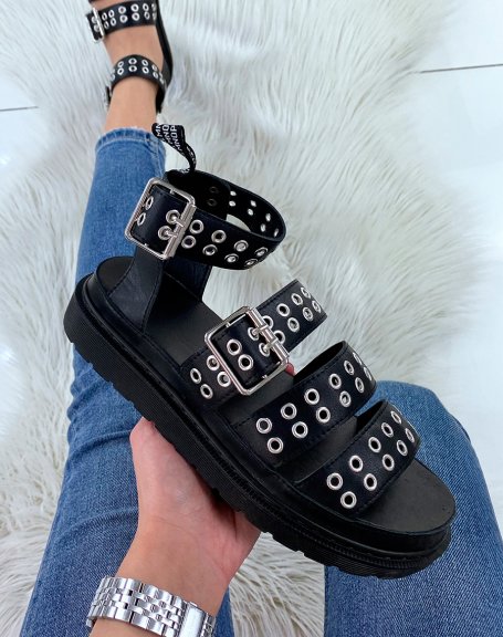 Black multi-strap studded sandals