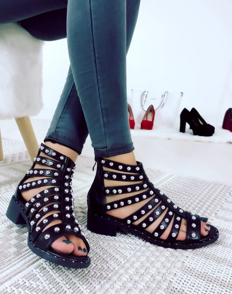 Black multi-strap studded sandals