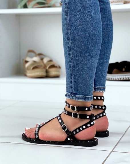 Black multi-strap studded slippers