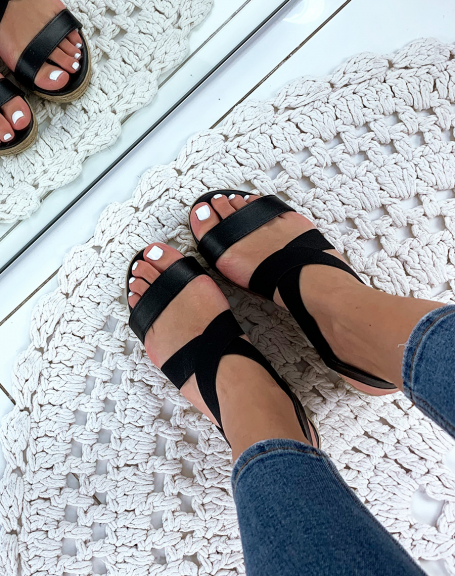 Black multi-strap wedge sandals