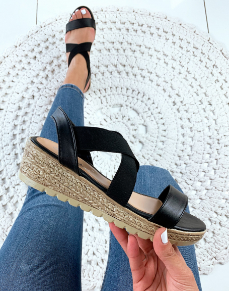 Black multi-strap wedge sandals