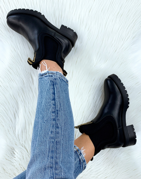 Black neoprene bi-material ankle boots