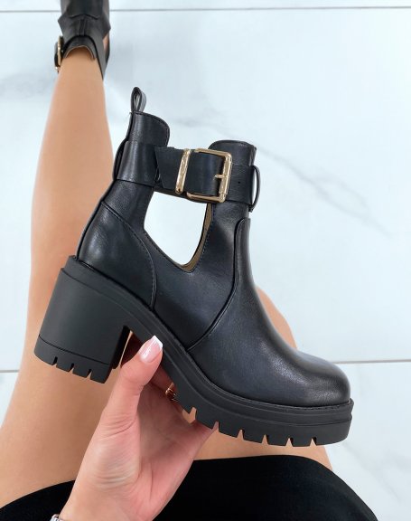 Black open ankle boots with heel