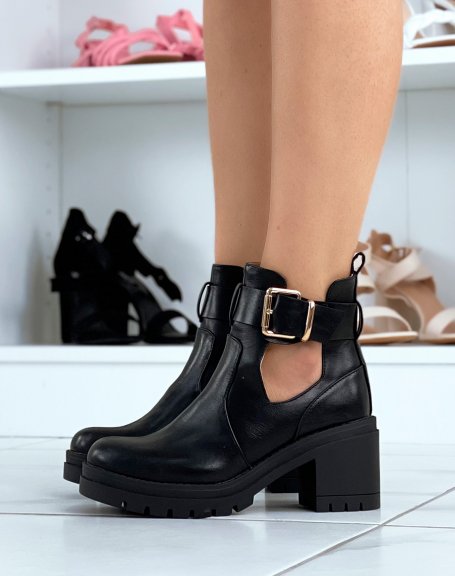 Black open ankle boots with heel